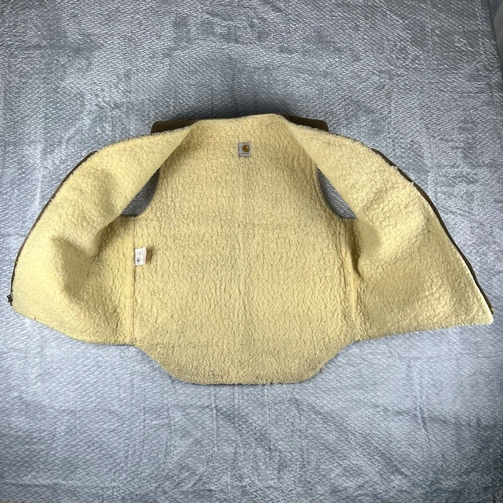 Carhartt Vest Mens M Brown Duck Sherpa Lined USA Made Workwear Zip Vintage 6SV